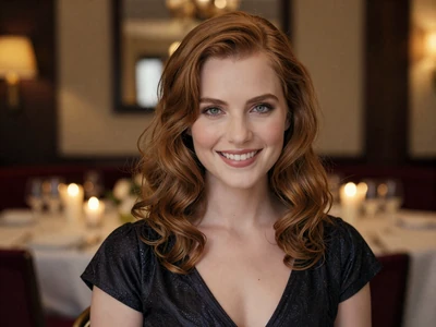 Woman in an elegant dress at an upscale restaurant