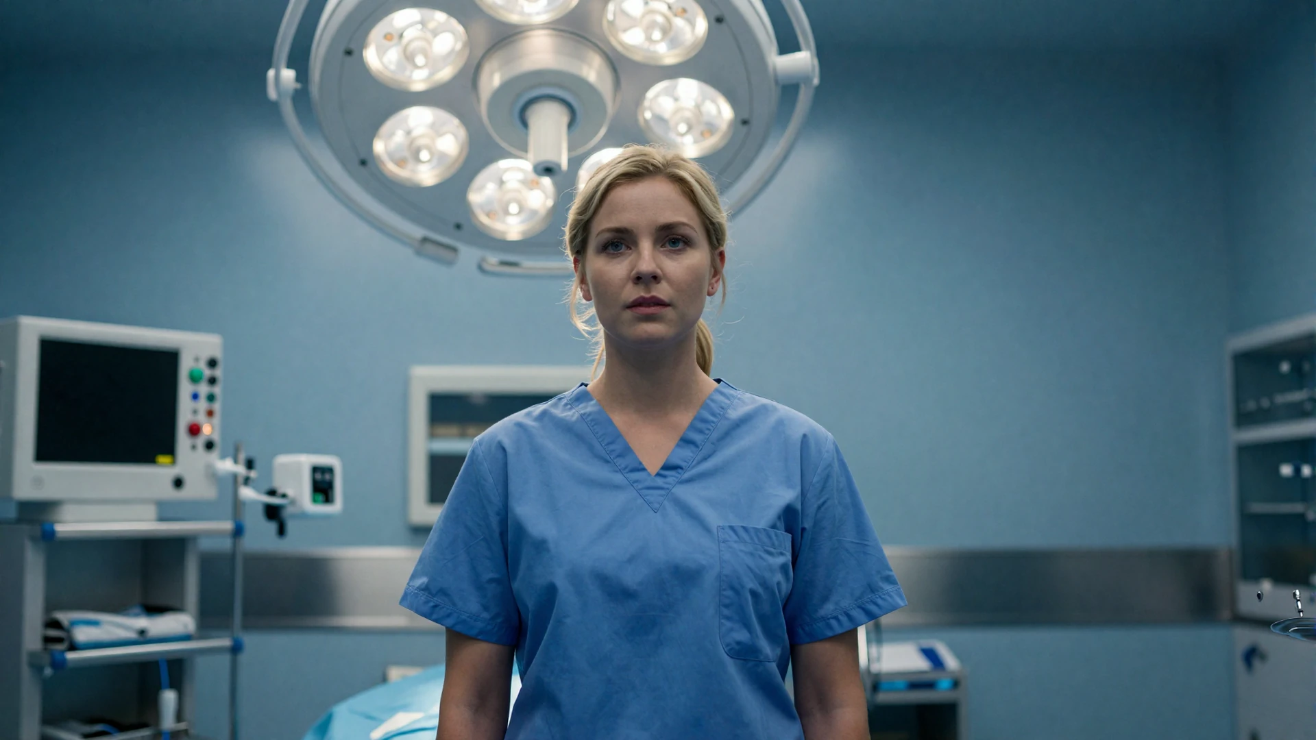 Female anesthesiologist standing at an anesthesia workstation in a modern operating room