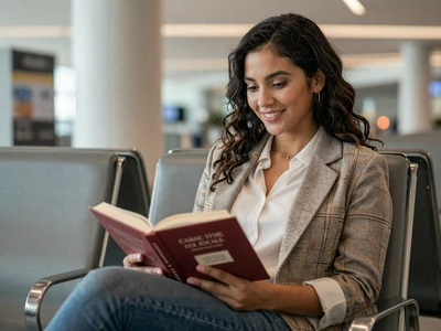 Latina woman relaxing in an airport lounge
