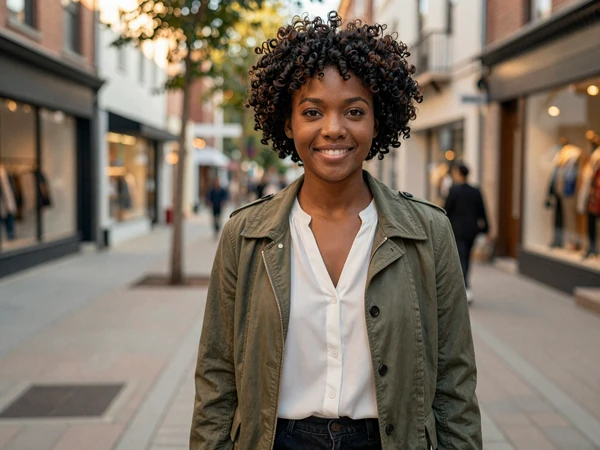 Female travel nurse exploring a new city street on her day off between assignments