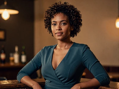 Woman in smart-casual attire at a jazz club