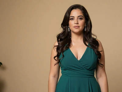 Latina woman in an elegant evening gown at a formal gala