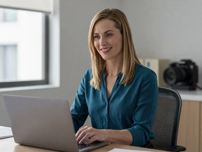 Female nephrologist working at a desk in a modern medical office