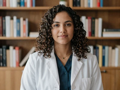 Mixed-ethnicity female psychiatrist in a cozy office