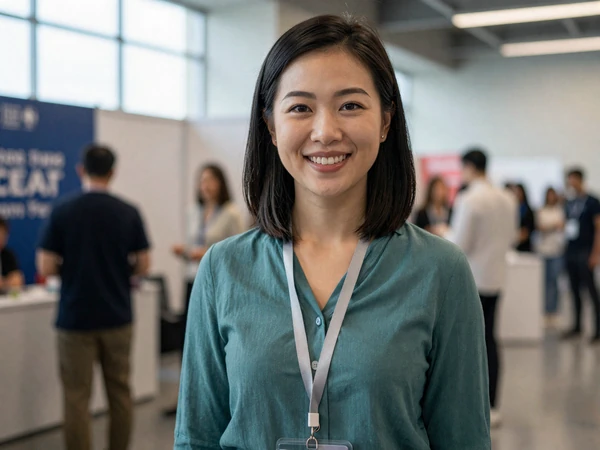 Female physician assistant networking at a medical conference