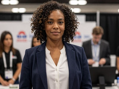 Woman in a navy blazer at a sports medicine conference