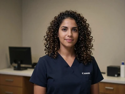 Mixed-ethnicity female otolaryngologist in a clinic